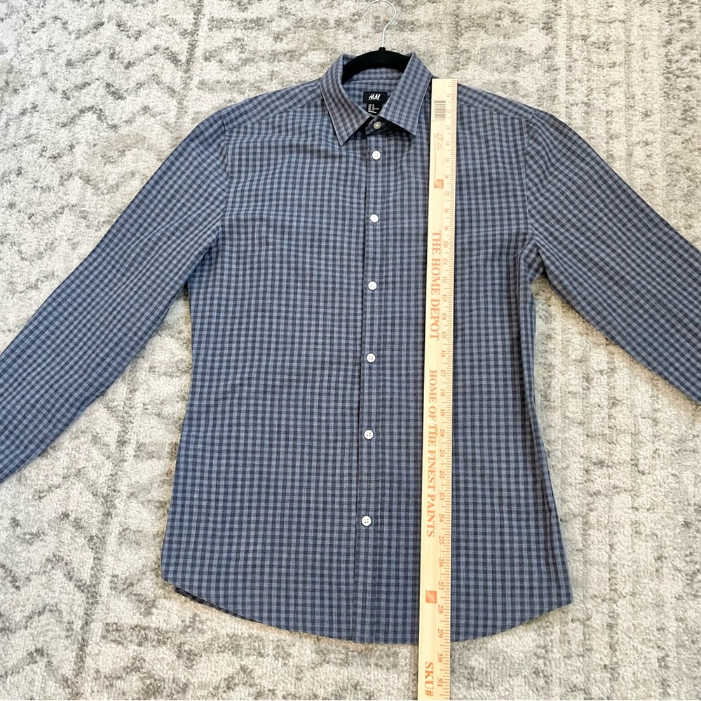 H&M Men’s Blue & Grey Gingham Check Long Sleeve Button Up Shirt - Medium - Picture 7 of 11